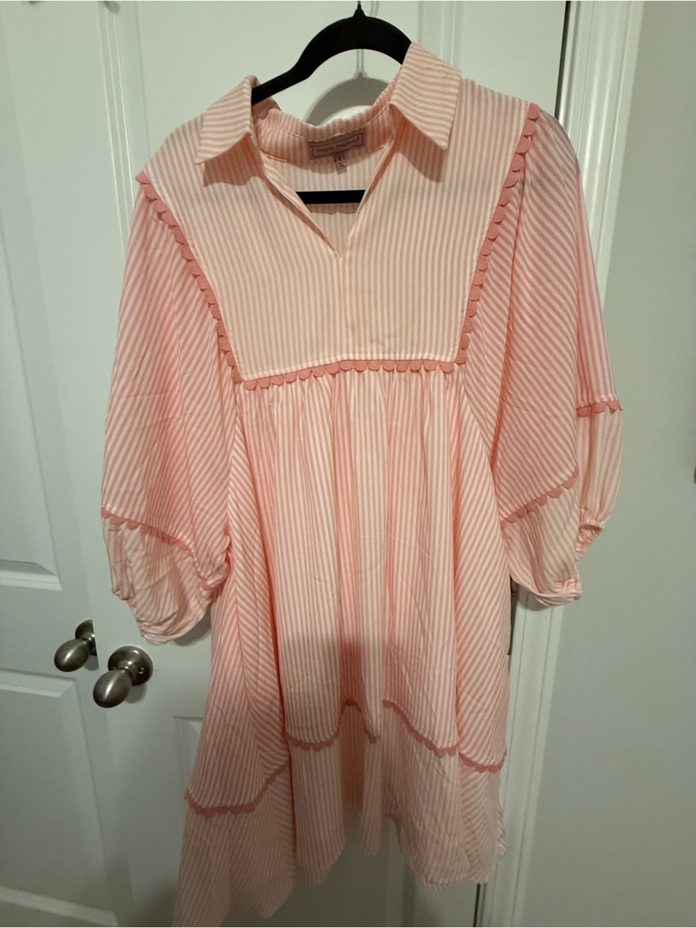 Simply Southern Light Pink Striped Casual Dress with Ruffle Trim